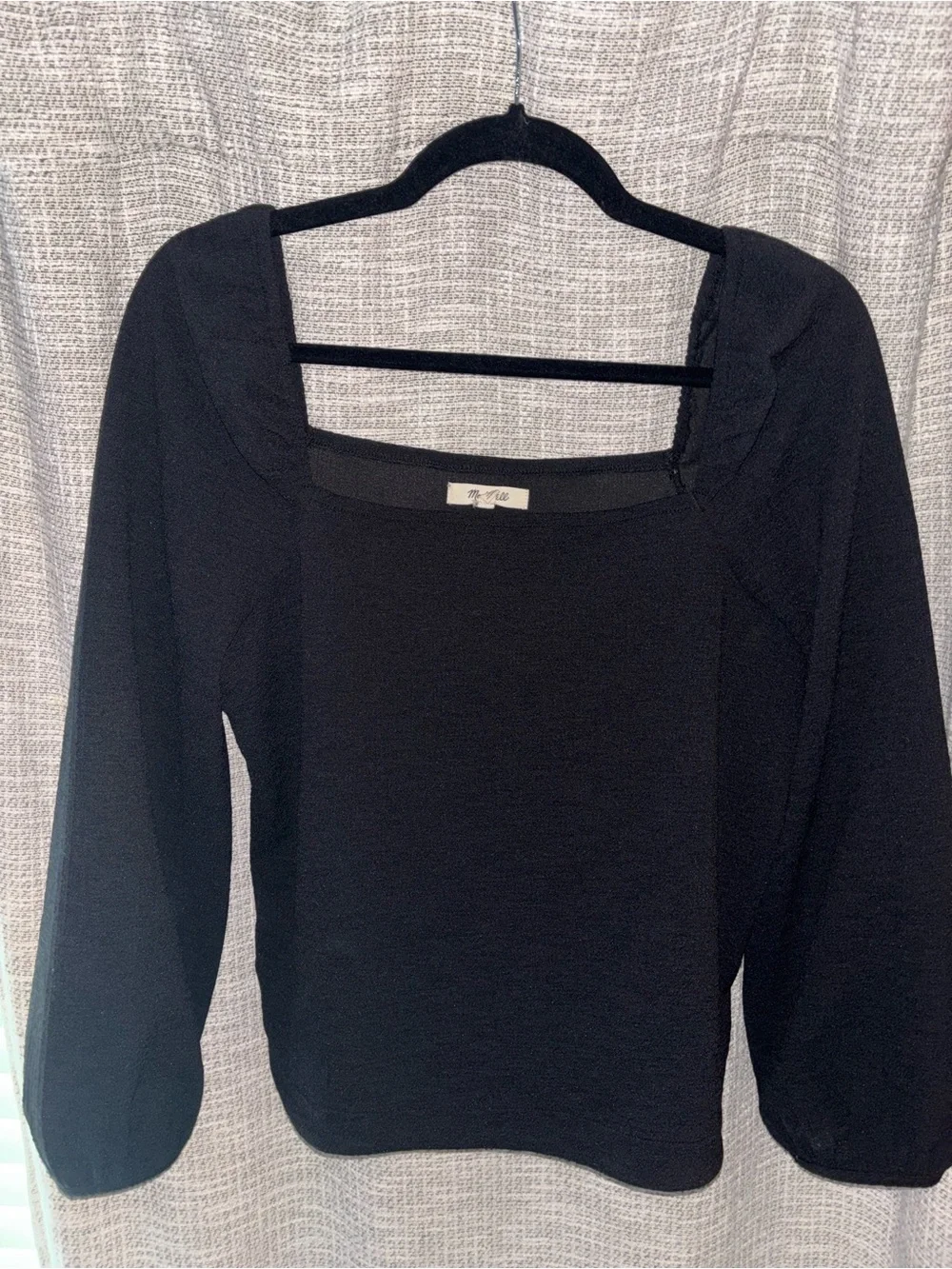 Madewell Black Square Neck Long Sleeve Puff Blouse